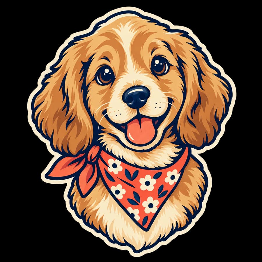 Original puppy wearing a patterned bandana artwork