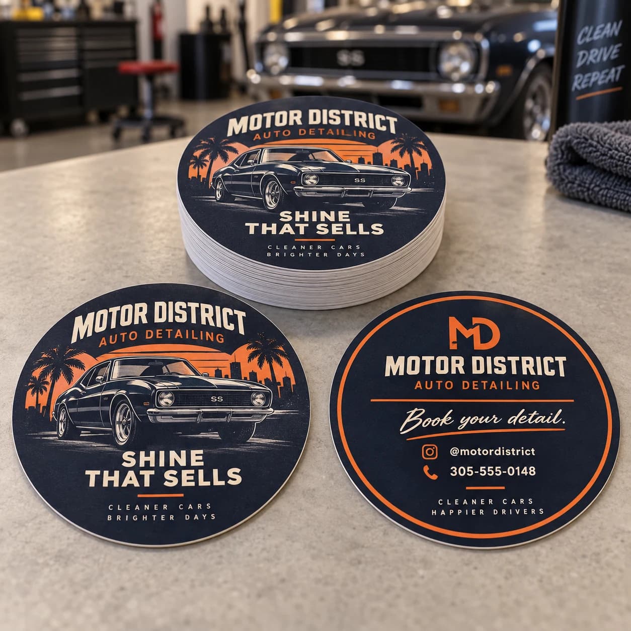 Circle Business Cards, front and back with commercial business branding
