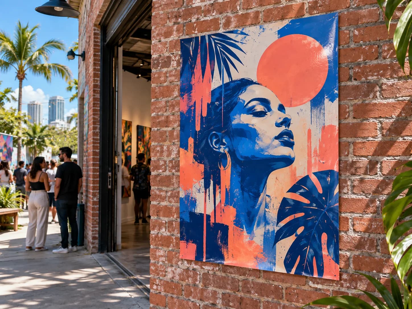 Póster gloss de una exposición en la pared de un local en Miami