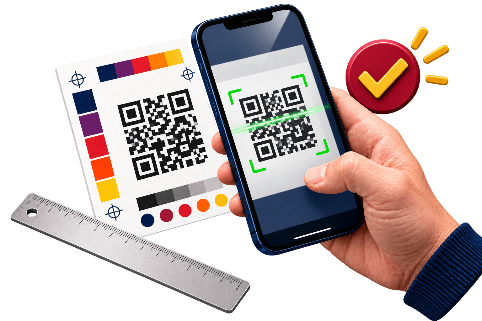 Teléfono probando un código QR en una muestra impresa