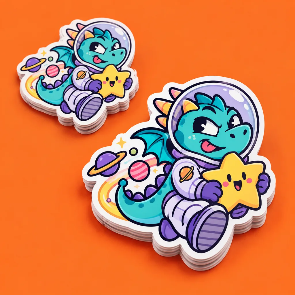 Turquoise space dragon stickers with a white border following the character silhouette