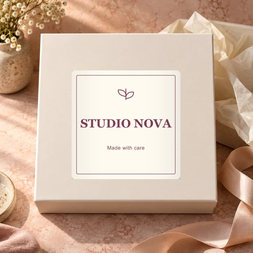 Custom waterproof sticker applied to a gift box