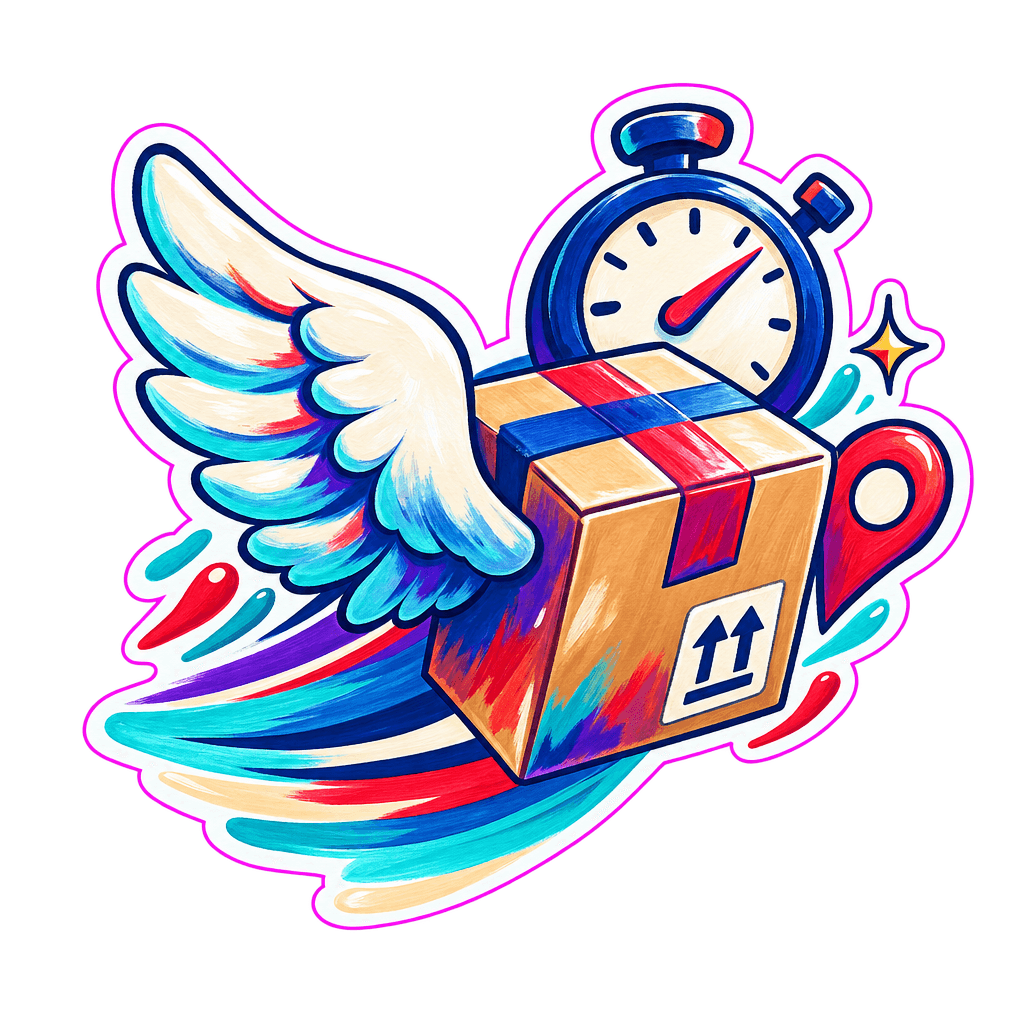 Illustrated fast local sticker production and delivery