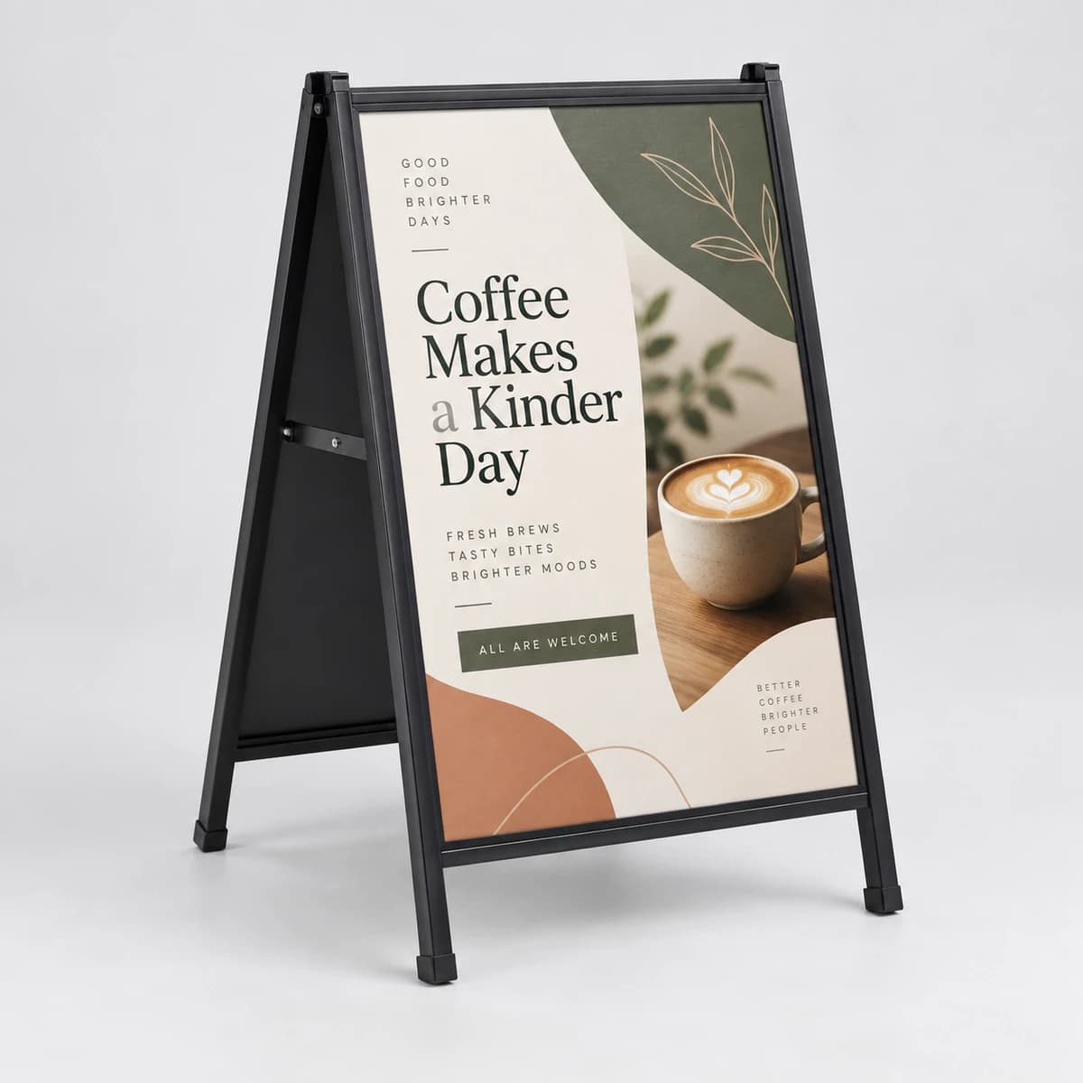 A-frame sidewalk sign with printed insert and metal hinge