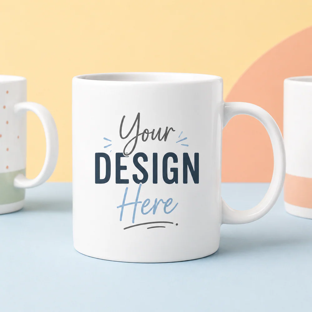 Custom printed white mugs