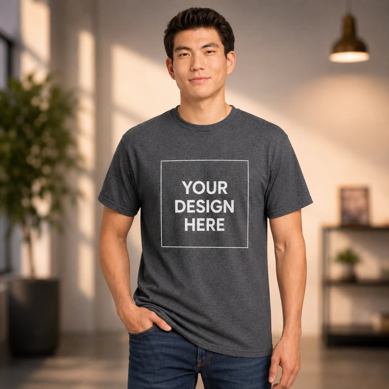 Custom Heavy Cotton T-shirt displayed in a clean print-studio scene
