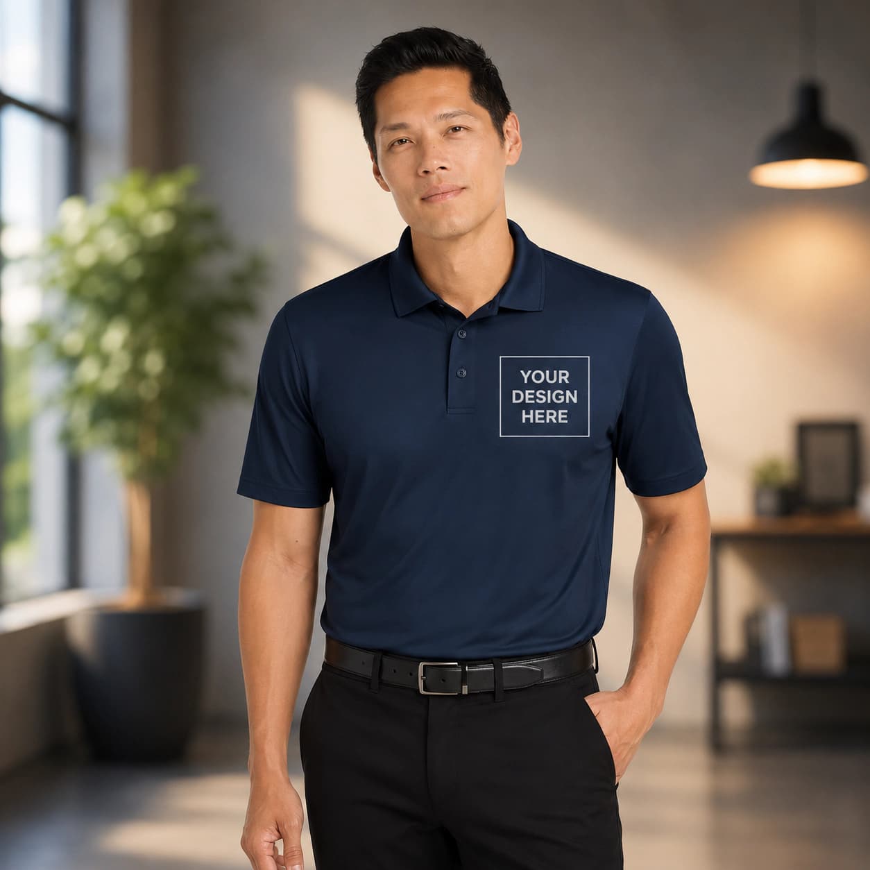 Custom performance polos arranged for a professional team uniform order