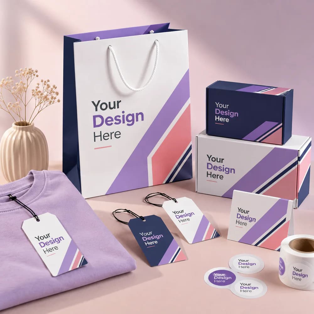 Custom retail packaging, bags, tags, and displays