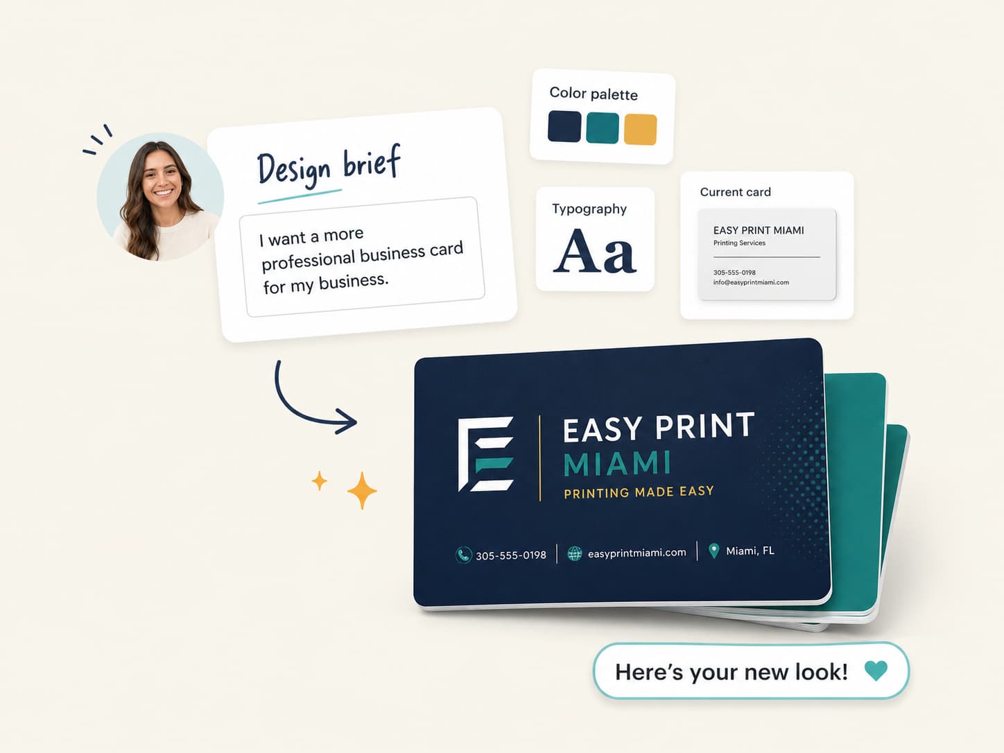 Design brief moving into a finished EasyPrintMiami visual concept